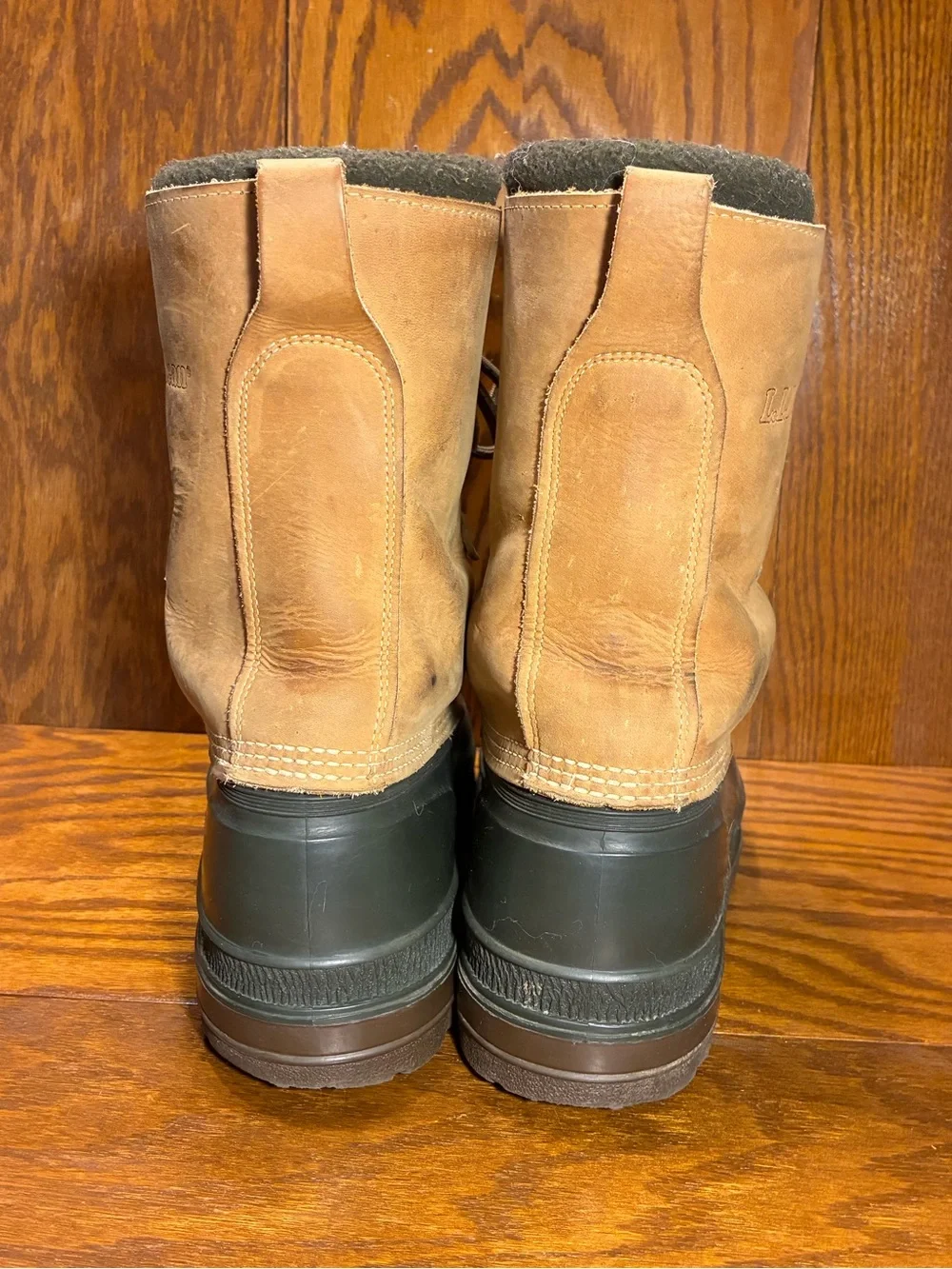 L.L. Bean Duck Snow Boots Removable Liners Brown Leather Green Rubber Men’s 11